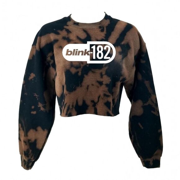 Vintage style BLINK 182 Rock Acid Wash Crop Top Long Sleeve Crewneck Sweatshirt - Picture 1 of 5